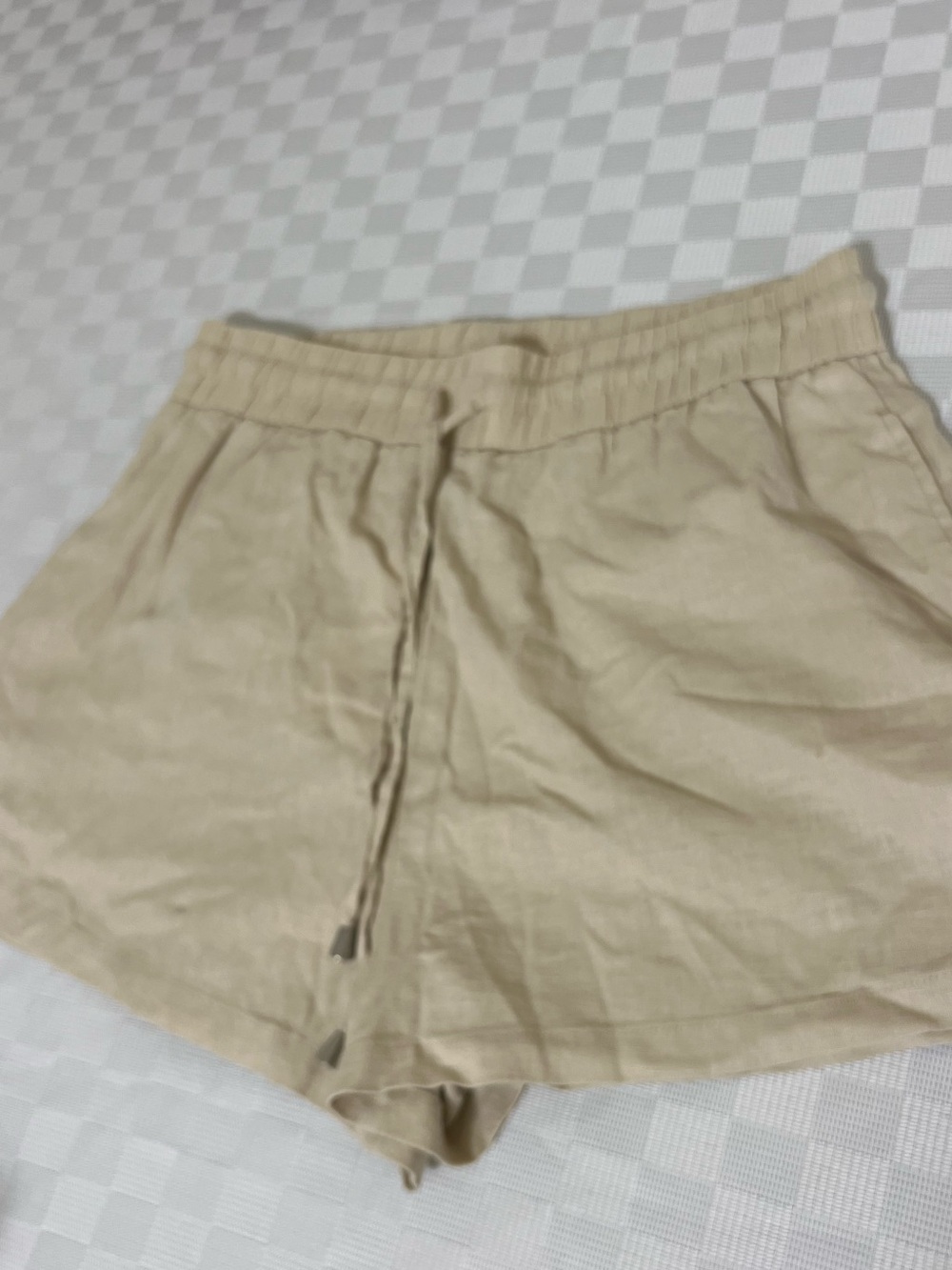 Zara Beige Elastic-Waist Linen-Blend Shorts - Picture 2 of 4